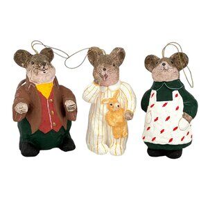 Vintage Paper Mache Mouse Family Christmas Ornaments Set Of 3